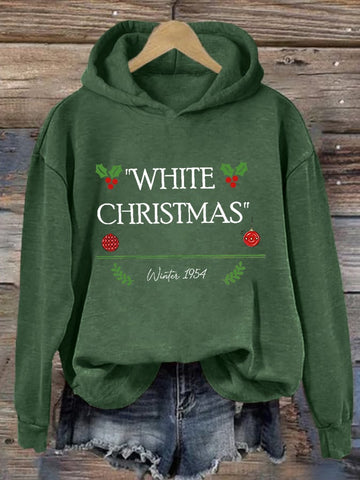 Women's Casual White Christmas Printed Long Sleeve Sweatshirt
