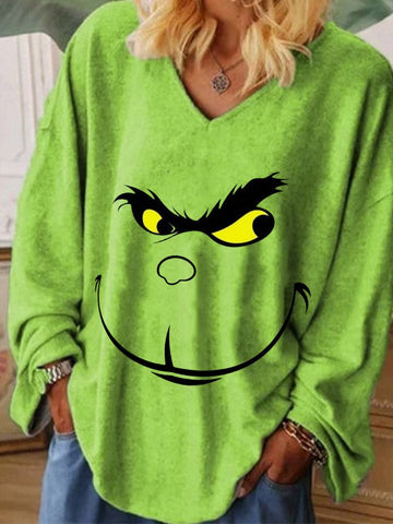 Women Funny Ugly Christmas Print Casual Shirt