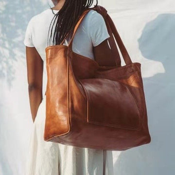 Women's Vintage Oil-wax Pocket Soft Leather Hand Bill of Lading Shoulder Bag
