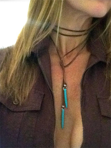 Wisherryy Western Turquoise Pendant Leather Necklace