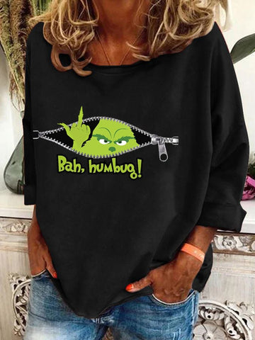 Women's Christmas Bah, humbug Print Top