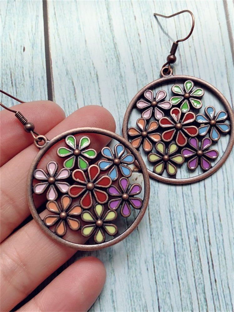 Wisherryy Colorful Flowers Hollow Carving Earrings