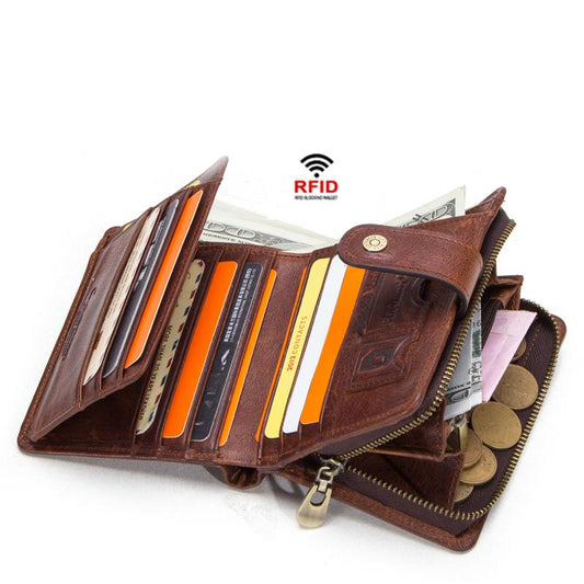 Anti-Theft RFID Protected Multi-Slot Classic Leather Wallet