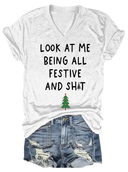 Women'sLook At Me Being All Festive Christmas  Print Casual T-Shirt