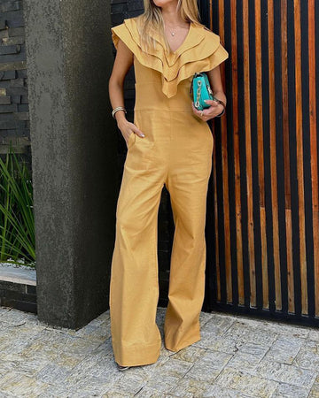 Drop Ruffle Straight-leg Jumpsuit