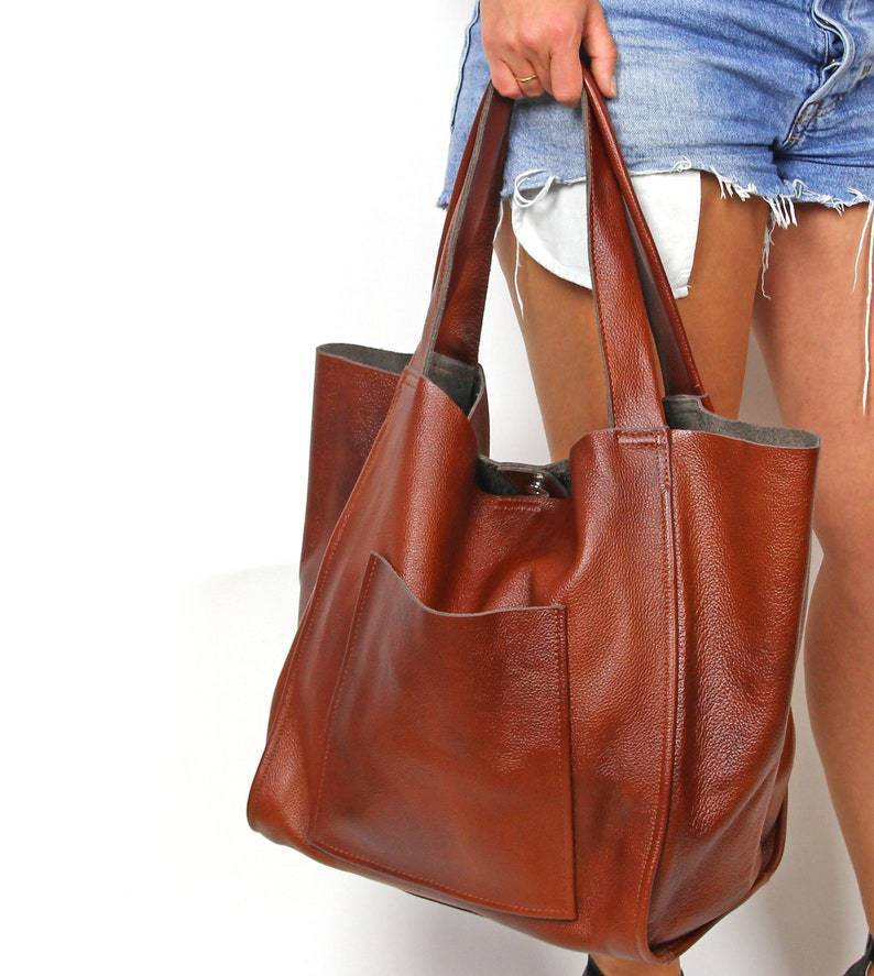 Vintage oil wax soft leather tote handbag