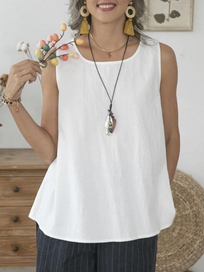 Solid Linen Sleeveless Tank Top