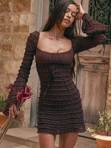 Square Neck Lace Mini Dress