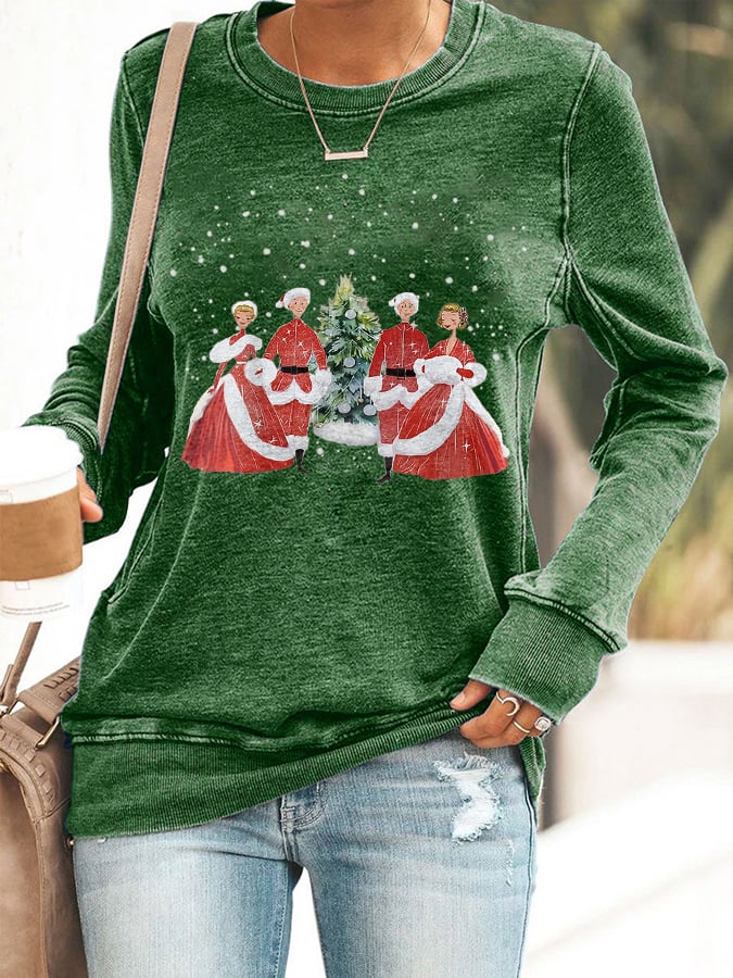 Retro White Christmas Print Sweatshirt