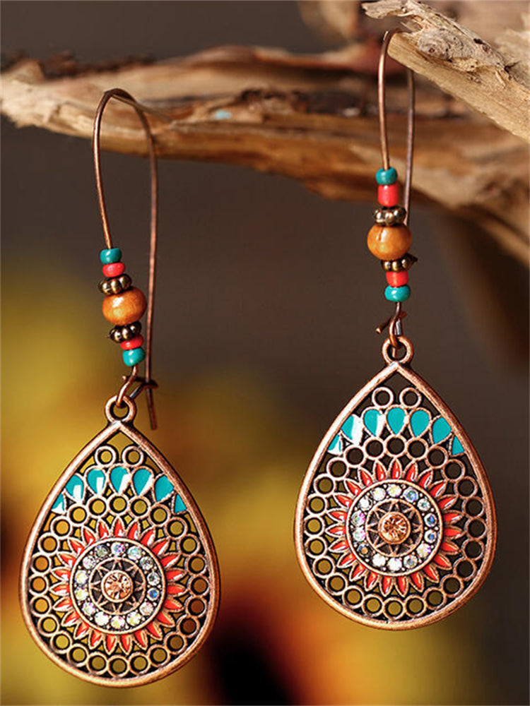 Boho Mandala Hollow Carving Beaded Earrings