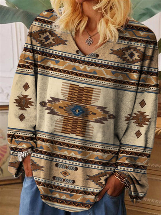 Western Aztec Pattern Cozy Oversize T Shirt