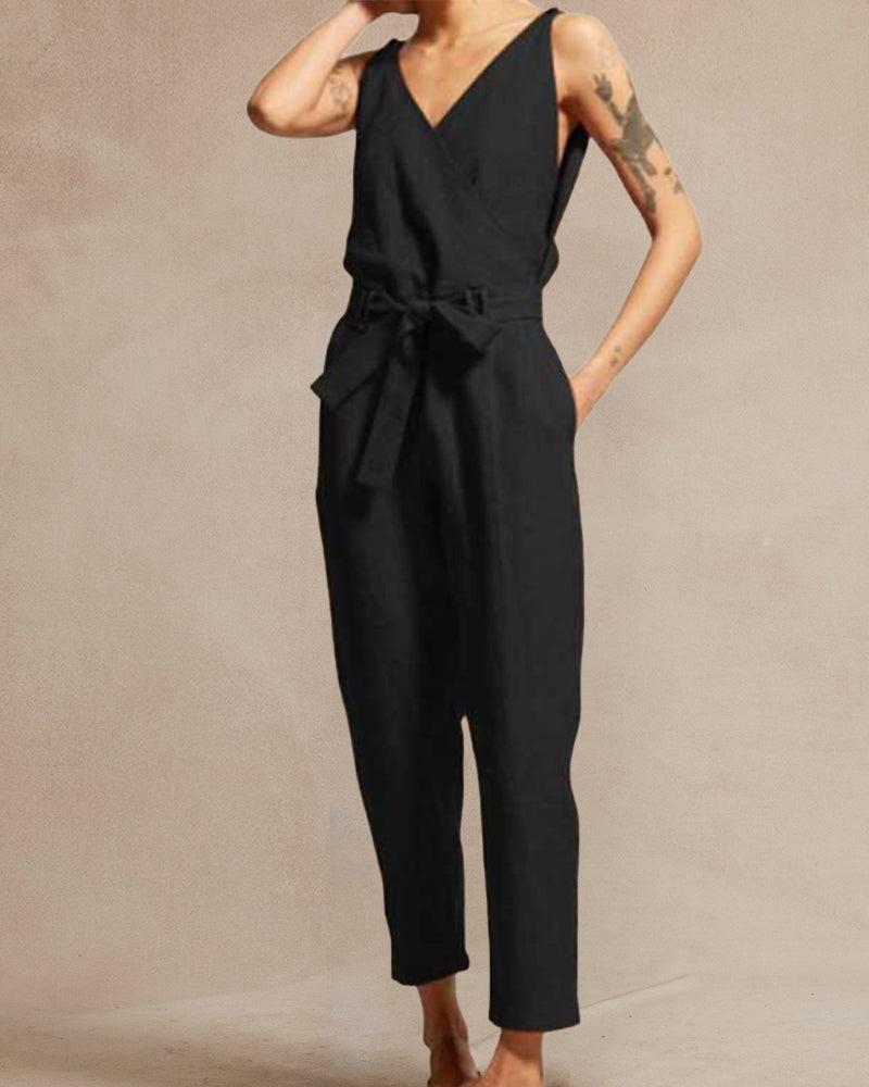 V-neck sleeveless jumpsuit