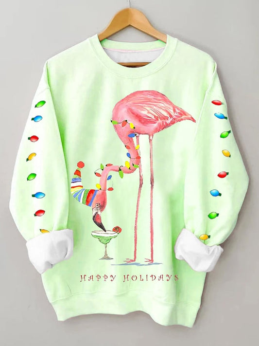 Women's Merry Christmas Flamingo Fun Print Casual Sweatshirt