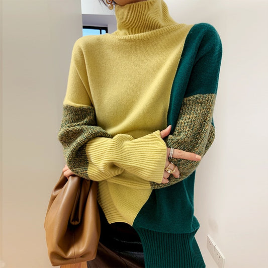 🔥Christmas Sale 🎁🎄-50% OFF-High Neck Contrast Sweater