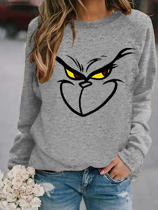 Women's Funny Christmas Cartoon Character Print Casual Sweatshirt