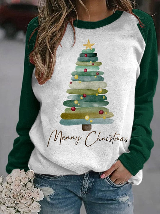 Women's Merry Christmas Tree Print Sweatshirt