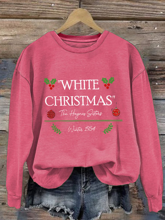 Women'S Casual White Christmas Printed Long Sleeve Sweatshirt