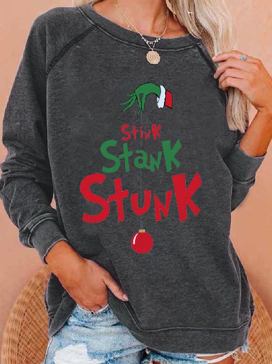 Women'S Casual Stink Stank Stunk Printed Long Sleeve Sweatshirt