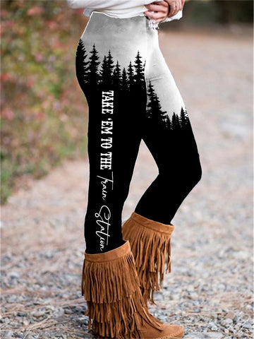 Western Dark Forest Letter Contrast Leggings