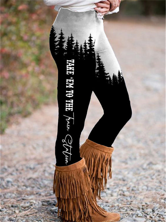 Western Dark Forest Letter Contrast Leggings