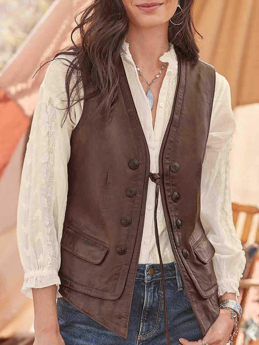 Lace-up Sleeveless PU Leather Vest Loose Vest