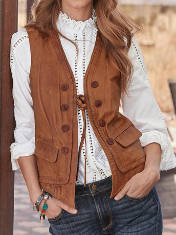 Lace-up Sleeveless PU Leather Vest Loose Vest