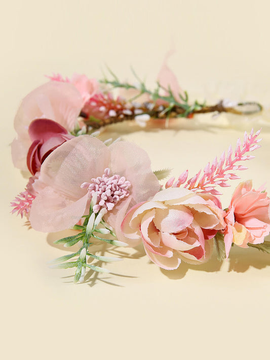 Bridal Flower Crown - Blush Roses Flowers & Mauve Lavender