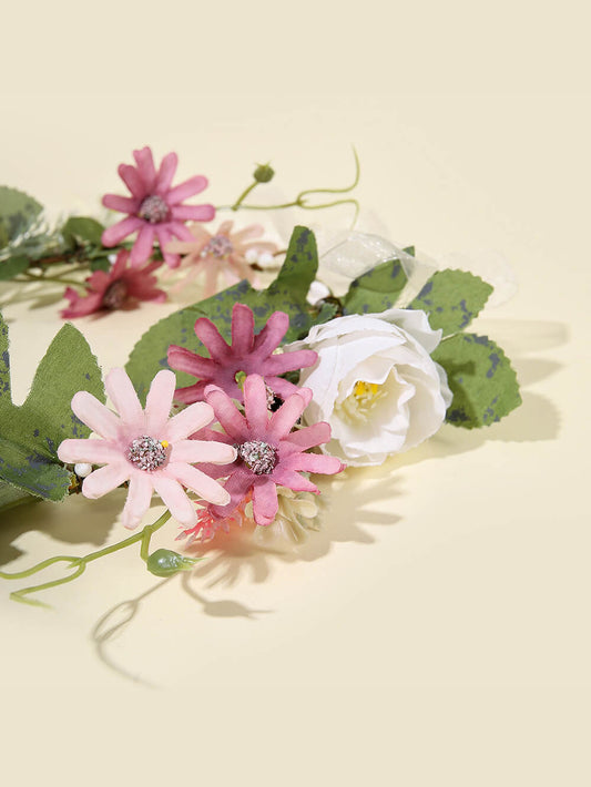 Bridal Flower Crown - Rosa Alba & Blush Lavender Daisy