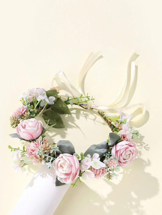 Bridal Flower Crown - Blush Dahlia & Light Pink Roses