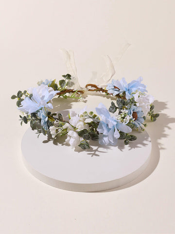 Bridal Flower Crown - Dusty Blue Jasminum & Daisy