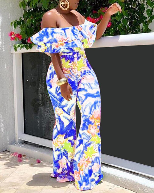 Printed Off-the-shoulder Jumpsuit