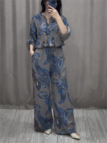 Fashion cotton and linen printed suit