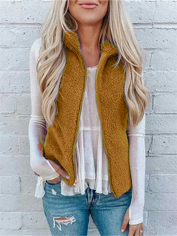 Casual Solid Cozy Fleece Vest