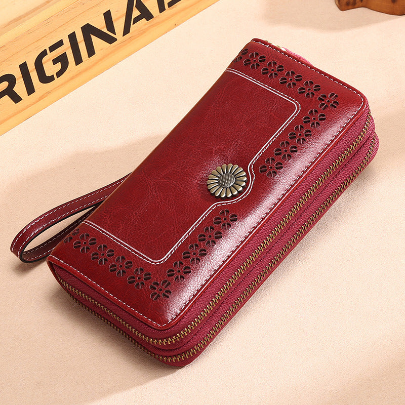 Women's Wallet Leather Long Double Zip