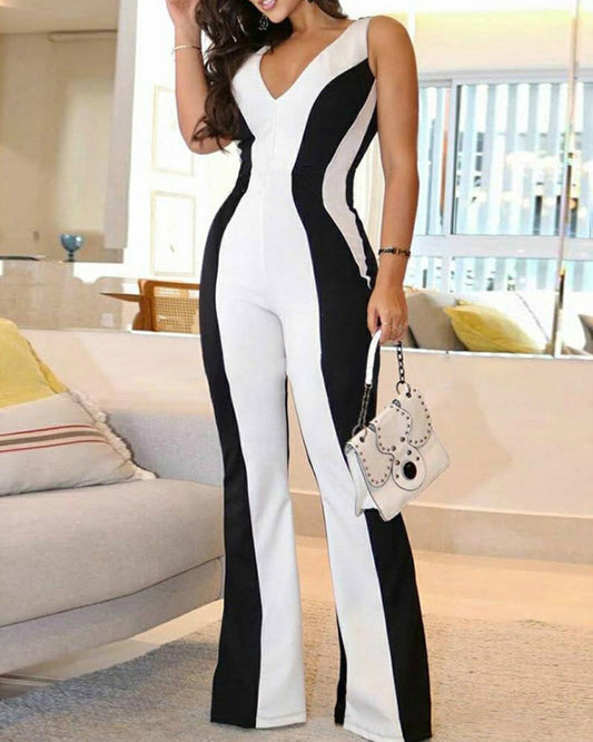 Black and White Color Block Jumpsuit