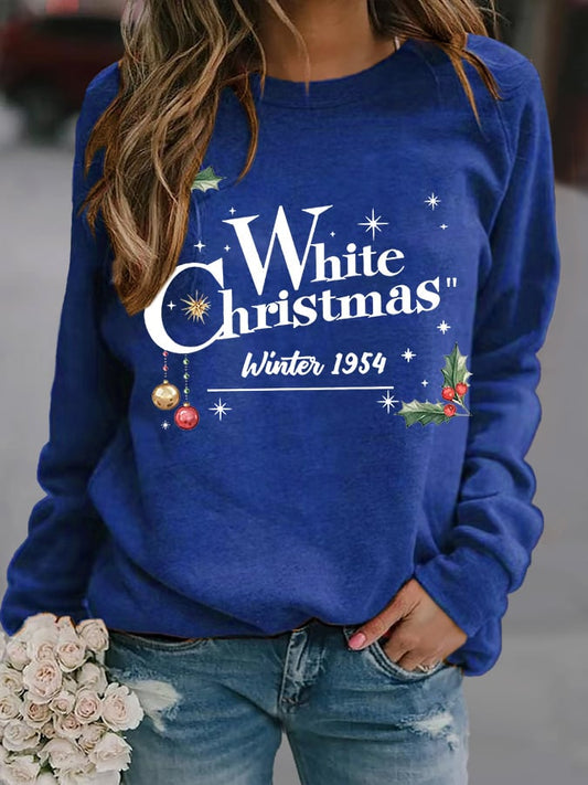 Women's White Christmas Print Casual Sweatshirt