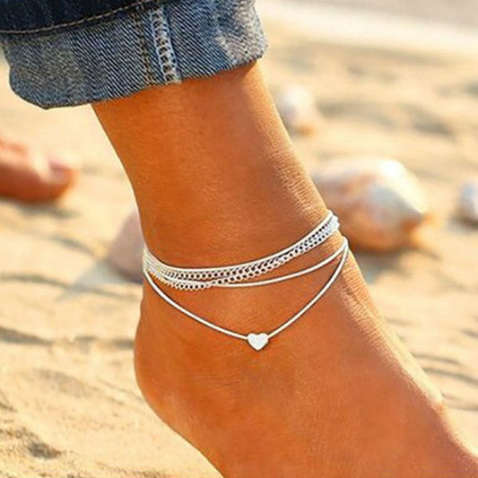 Wisherryy Bohemian Heart Double Chain Anklet