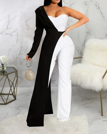 Color Block Long-sleeved Jumpsuit