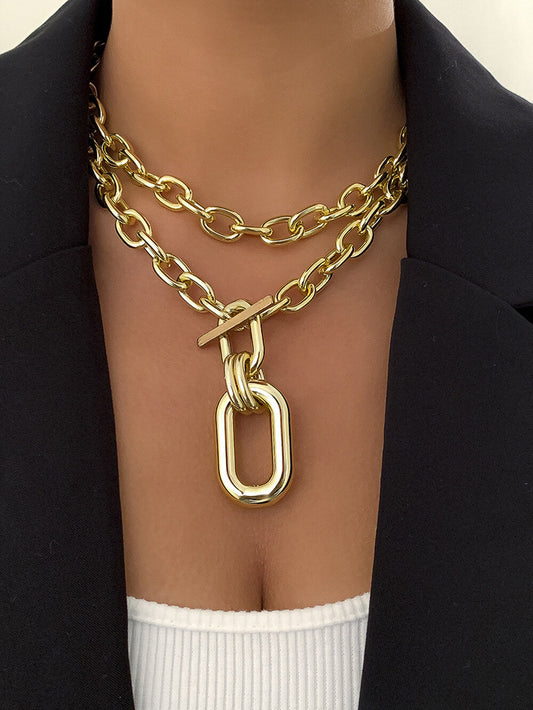 Stylish Geometric Multi-Layered Chain Collarbone Necklace