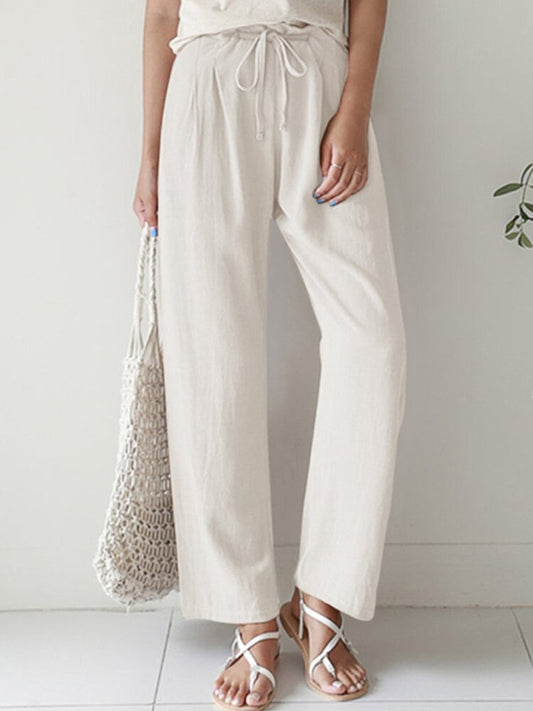 Pleated Drawstring Loose Fit Cropped Pants