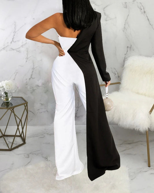 Color Block Long-sleeved Jumpsuit