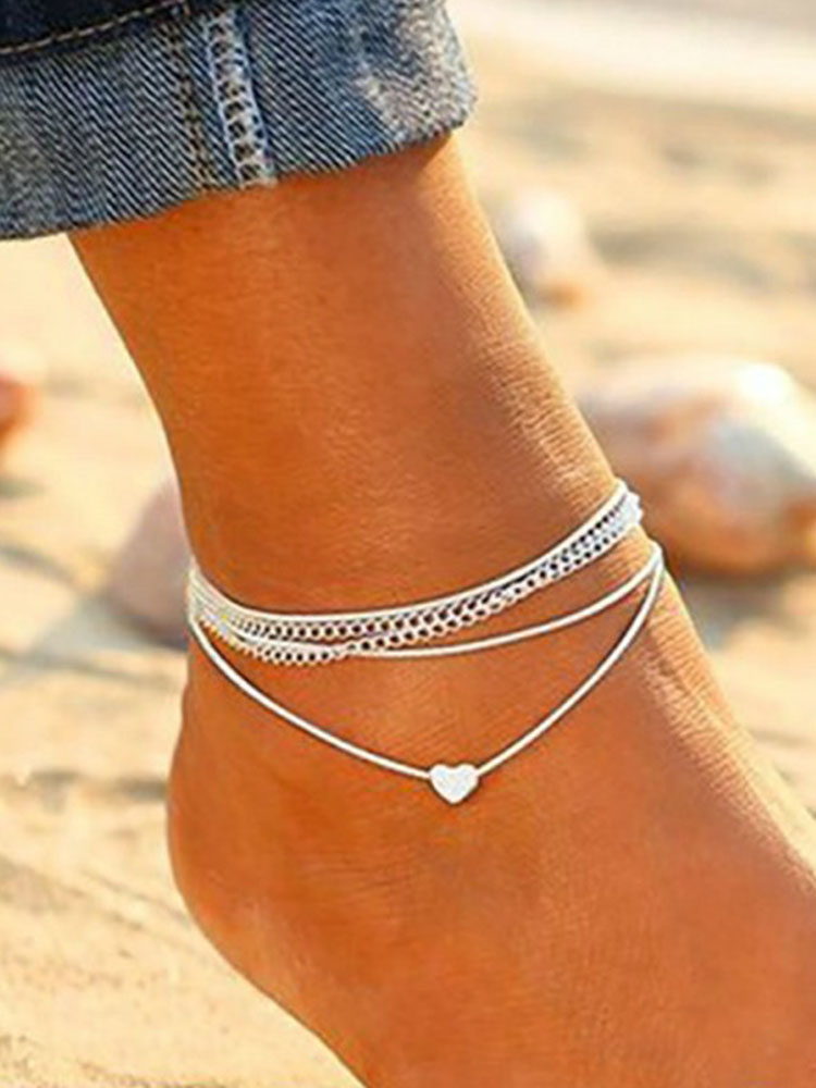 Wisherryy Bohemian Heart Double Chain Anklet