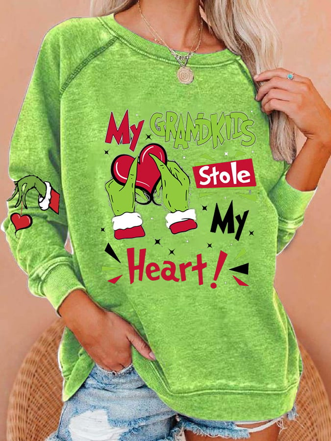 Women My Grandkids Stole My Heart Print Casual Sweatshirt