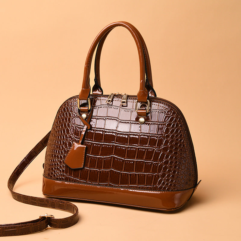 Crocodile-Embossed Single-Shoulder Crossbody Tote