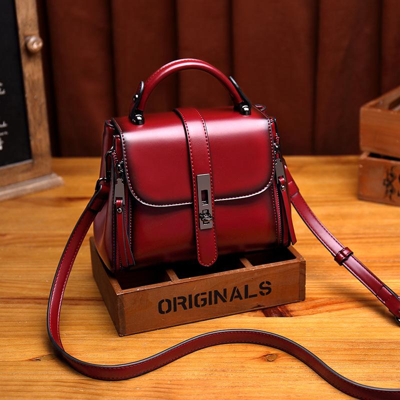 Vintage Women's bag leather fashion trend single shoulder diagonal bag flip bag