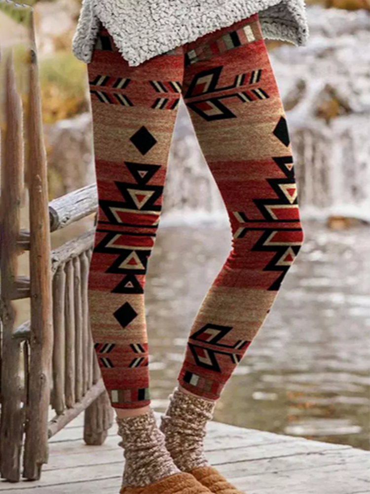 Vintage Western Print Casual Leggings