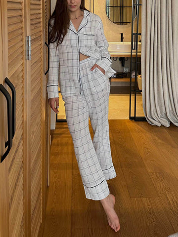 Plaid Loose Patchwork Pajama Set