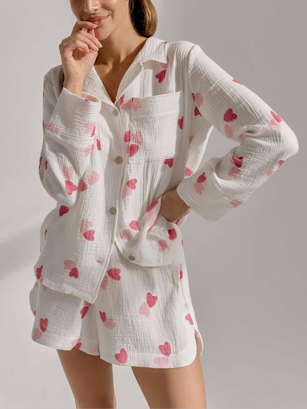 Loose Heart-Shaped Printed Shorts Home Set