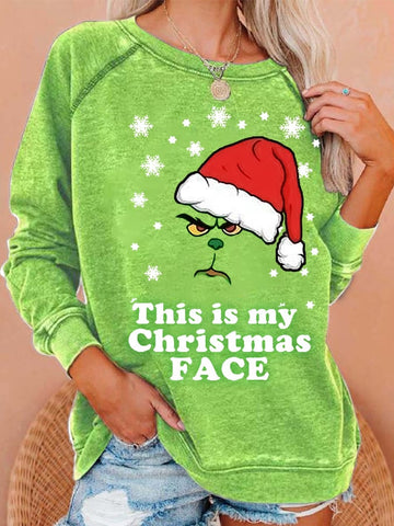 Women This Is My Christmas Face Print Casual Sweatshirt