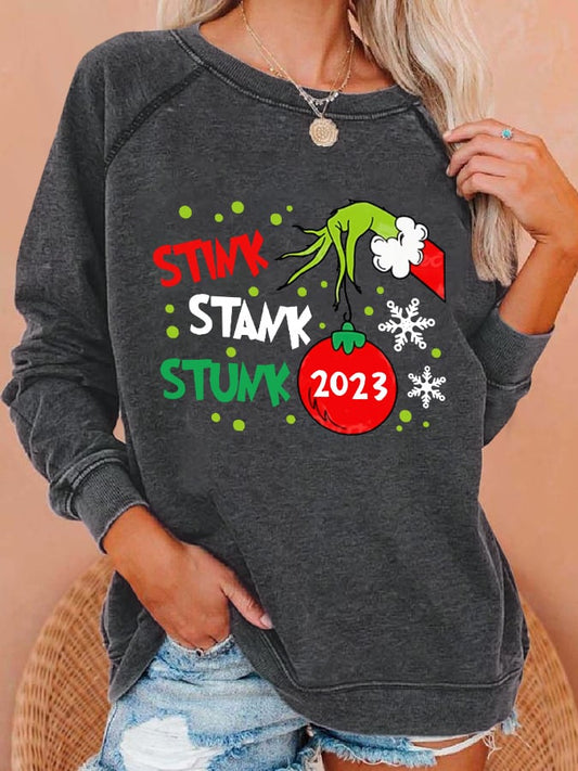 Women'S Casual Stink Stank Stunk Printed Long Sleeve Sweatshirt